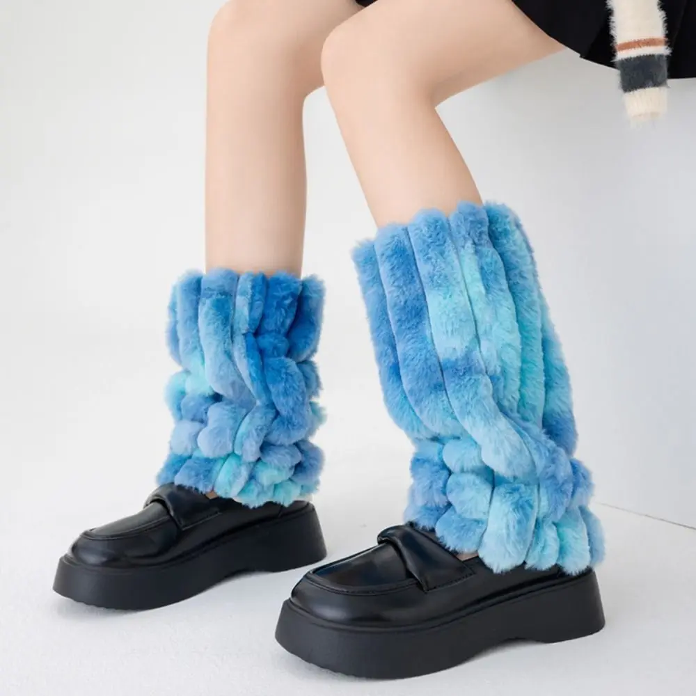 Japanese Style Stripe Plush Leg Warmer JK Lolitas Colorful Leg Warmers Y2k Harajuku Pile Socks Knitted Leg Cover 38/45CM