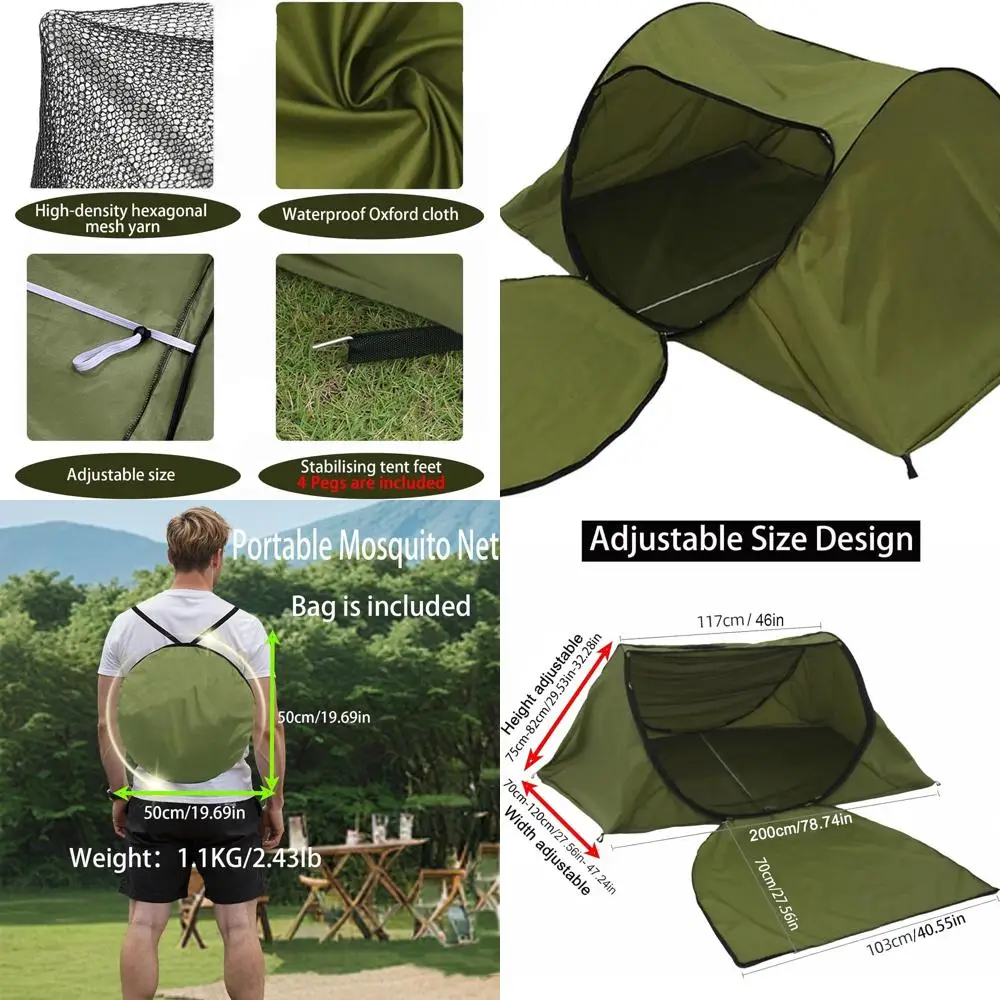 

Палатка-тент двухдверная переносная с раскладной москитной сеткой, цвет армейский зеленый, включает сумку для хранения