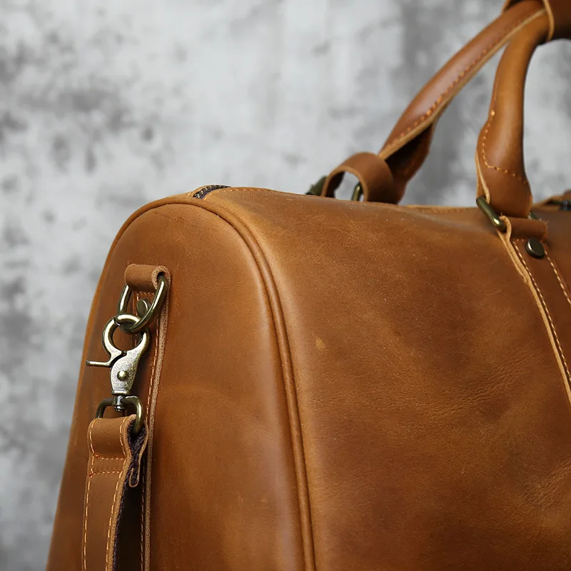 NZPJ Retro Echtleder Reisetasche Crazy Horse Leder Herren Handtasche Oberschicht Rindsleder Umhängetasche Tragbares Trolley Gepäck – Detail 9