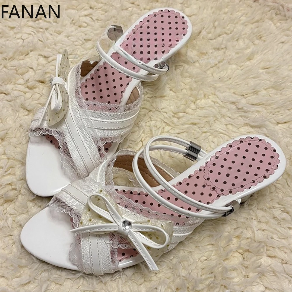 

White Lace High Heel Sandals Heart Women Platform Sandals Flat Shoes 2025 Summer Casual Open-Toe Slippers Original Design