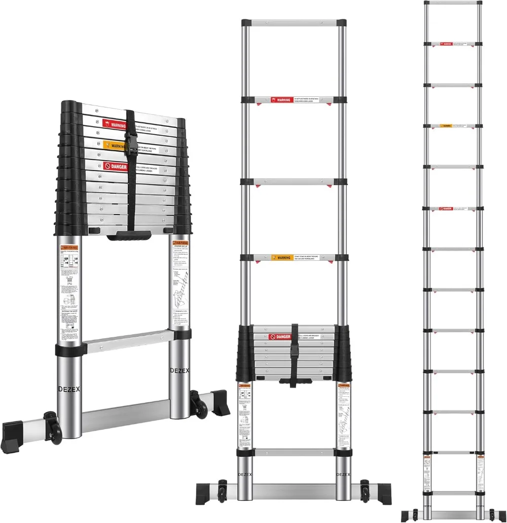 Échelles télescopiques pliables en acier inoxydable, échelle d'extension à rétraction à un bouton, maison, montres, grenier, 12.5 pieds