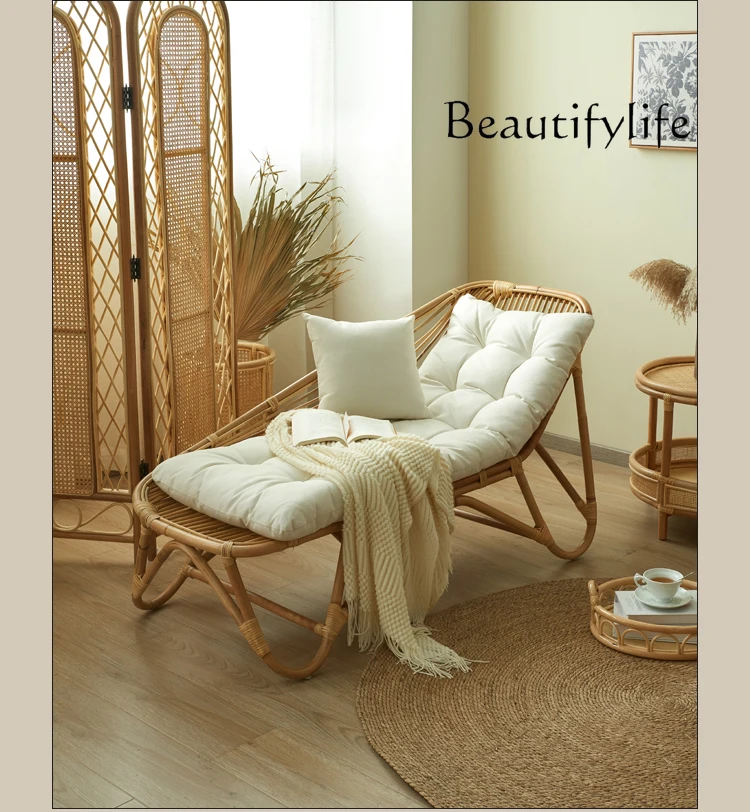 

Nordic retro recliner natural agate rattan home lazy comfortable leisure balcony rattan chair simple