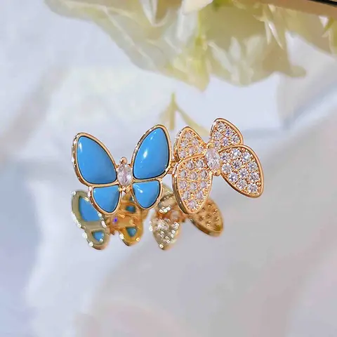 Elegant Blue Butterfly Ring for Women Cubic Zirconia Luxury Classical Adjustable Open Jewelry  Z539