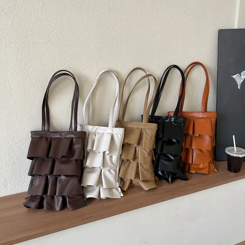 

Fashion Cute Large Capacity Ruffle Edge Bucket Bag Cute Pu Leather Crossbody Bags Women's Bag Shoulder Bag Tote Bags