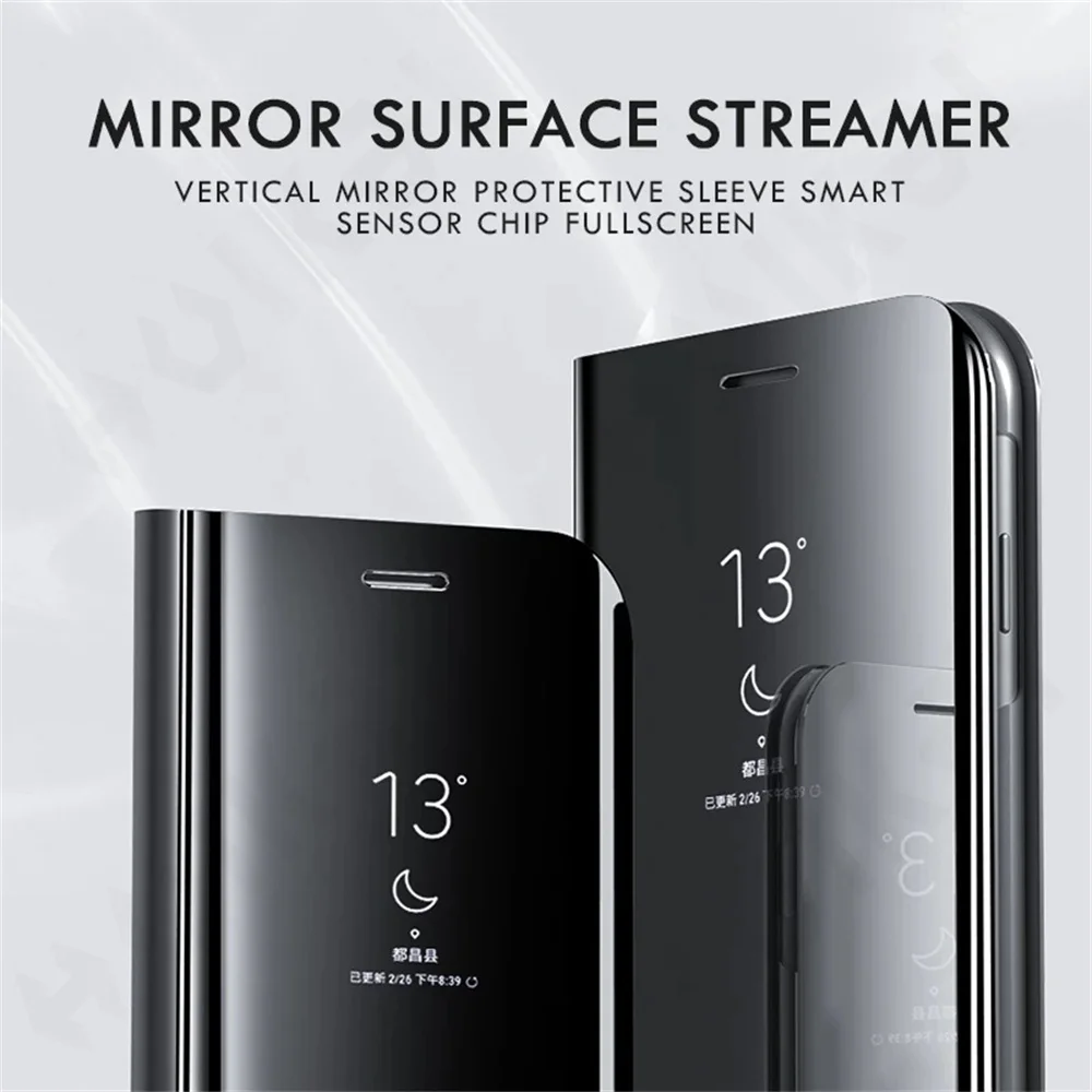 Hülle für iPhone 17 Pro Max Air 16 15 14 13 12 Pro Max Luxuriöse Smart Mirror Flip Lederhülle mit Standfunktion – Detail 7