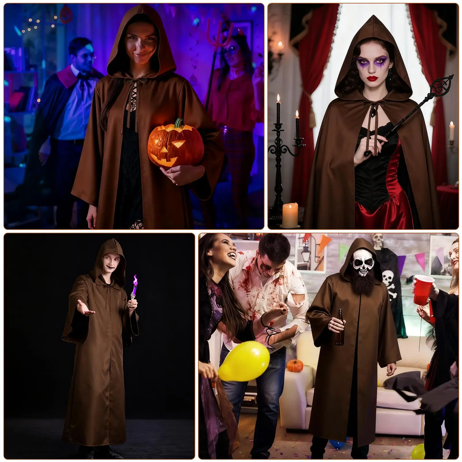 Halloween Jedi Warrior Hooded Cloak Black Wizard Vampire Robe Medieval Knight Cloak Adult Gothic Costume Cape Cosplay Outfit view 6