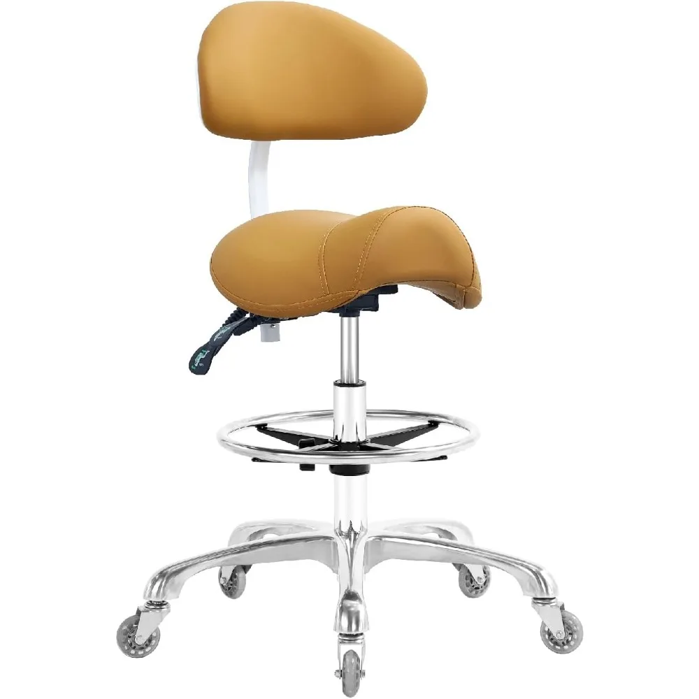 

Stool Chair with Back Support Footrest, Heavy-Duty(350LBS), Hydraulic Rolling Swivel Adjustable Stool Chair for Salon