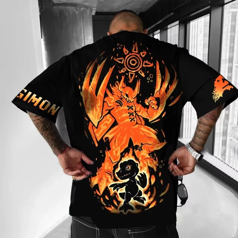 Digimon Adventure Anime War Greymon T-shirt Summer Men's Clothing Women's Y2K Casual Harajuku Versatile Short Sleeve T Shirt