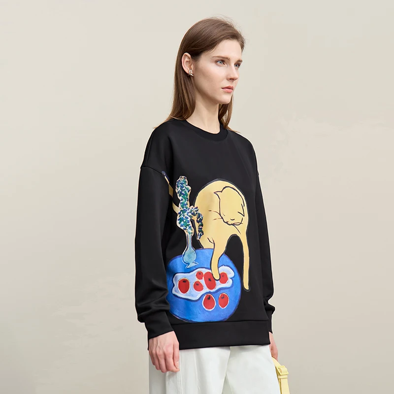 ♡amii♡ Amii Women's Cartoon Print Sweatshirt Casual Loose Pullover