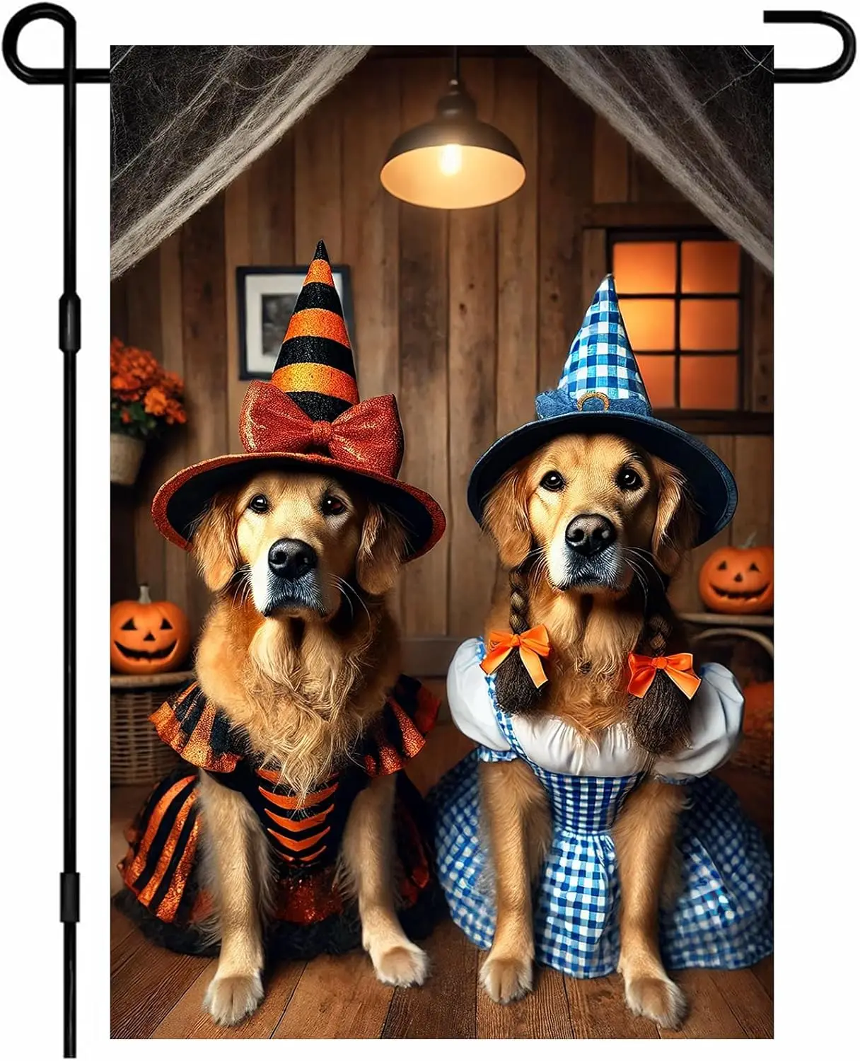 BlissYard Halloween Fall Garden Flag 12x18 Inch Welcome Golden Retriever Dog Outdoor Flag Double Sided Spooky Yard Banner wi WWP