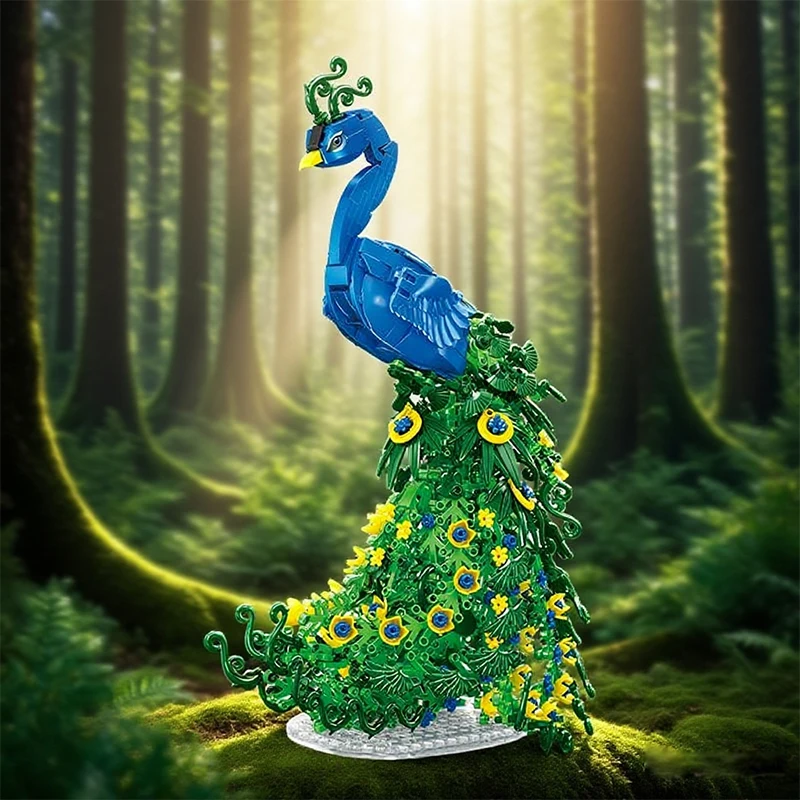 Creativo 807 Uds. Bloques de construcción de pavo real, Kit de pájaros, serie de animales y flores, modelo de montaje, ladrillo, decoración del hogar, juguete para regalo para chico y Niña