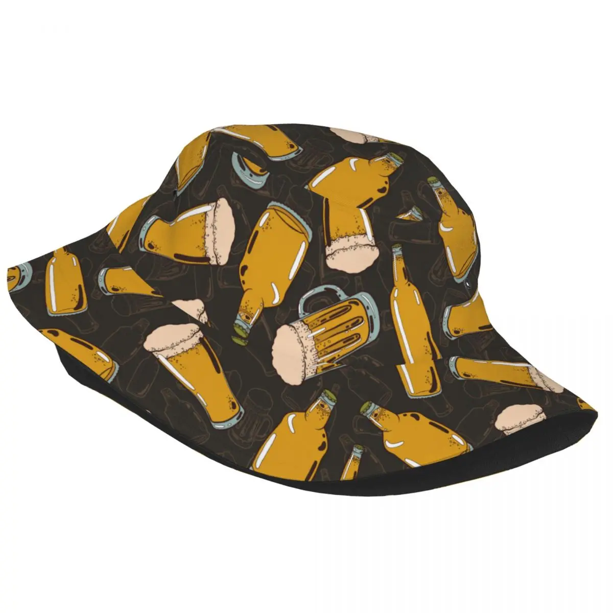 Retro Beer Pattern Bucket Hat for Unisex Summer Vocation Sun Hat Street Foldable for Outdoor Sports Fishing Cap Headwear