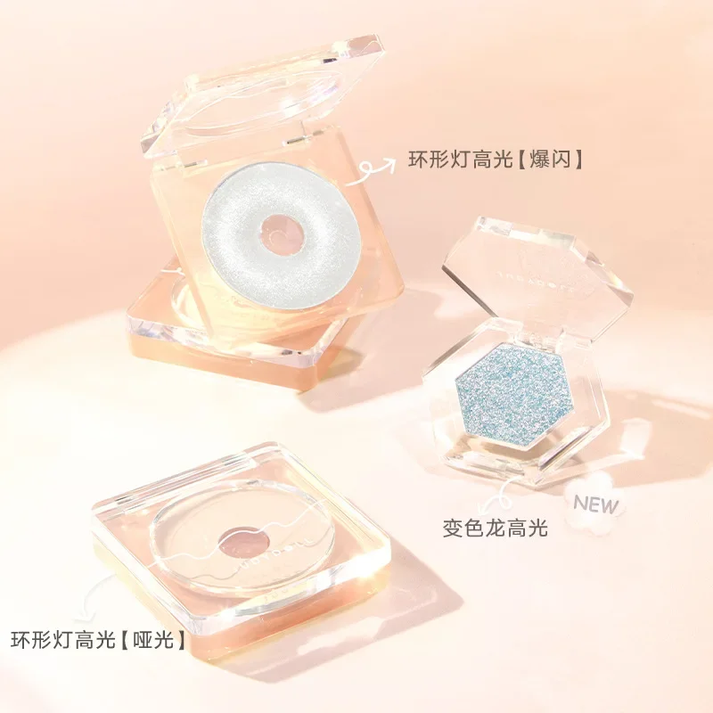 Judydoll Highlighter Powder "Ring Light" Monochrome Highlight 3d Diamond Shine Longlasting Waterproof Easy to Wear Face Makeup