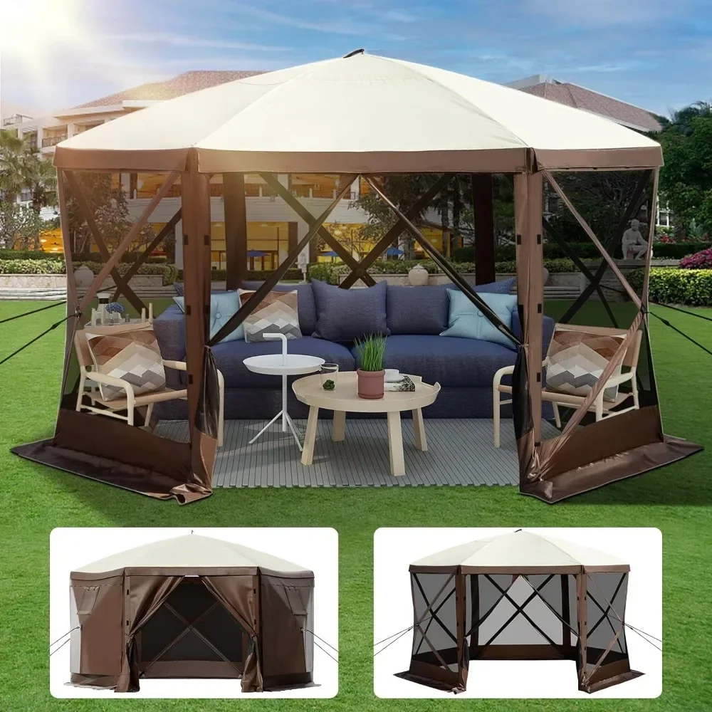 

Canopy, 6 sides pop-up canopy awning tent with mesh windows, portable tote bag, wooden stakes, large shade tent,Canopy