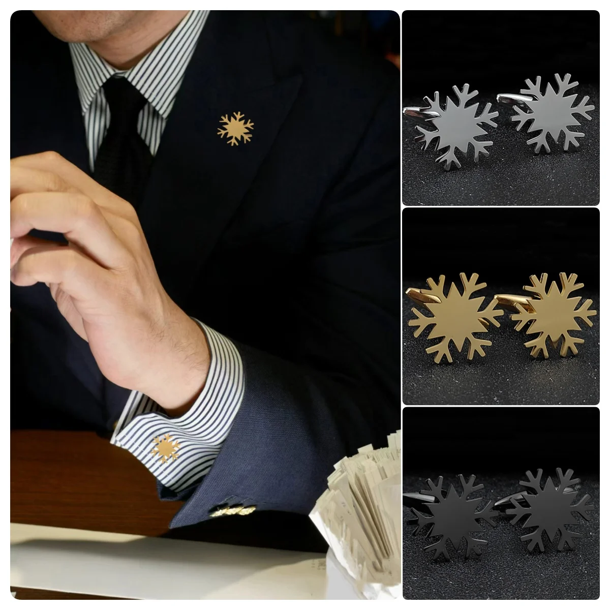 

Stainless steel snowflake cufflinks, glossy snow buttons, men's French shirt cufflinks, boyfriend father suit accessories