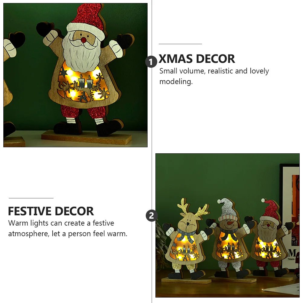 

1pc Wooden Christmas Decoration Luminous Festive Ornament Small Night Light For Xmas Party Home Window Bedroom Decor