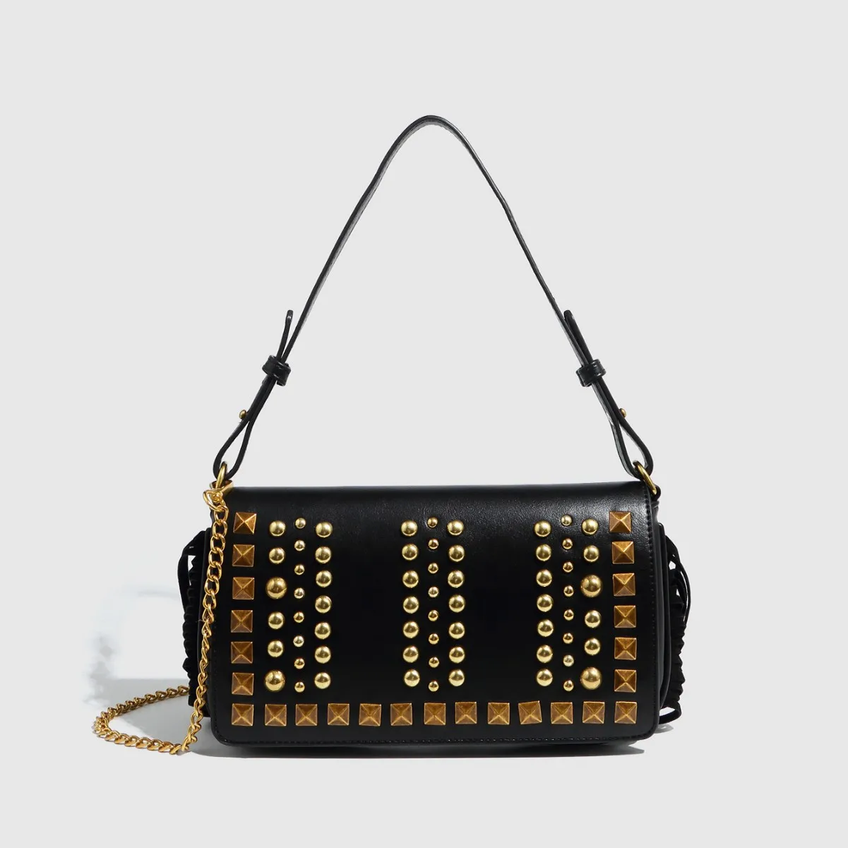 

Fashion Rivet Tassel Women Handbags Punk PU Leather Shoulder Bag Chain Crossbody Bags for Women 2025 NEW Female Clutch Purses