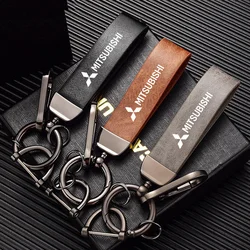 Leather Car Keychain Key Ring For Mitsubishi Asx Lancer Outlander Pajero L200 Colt Ralliart Grandis Mirage Auto Keys Accessories