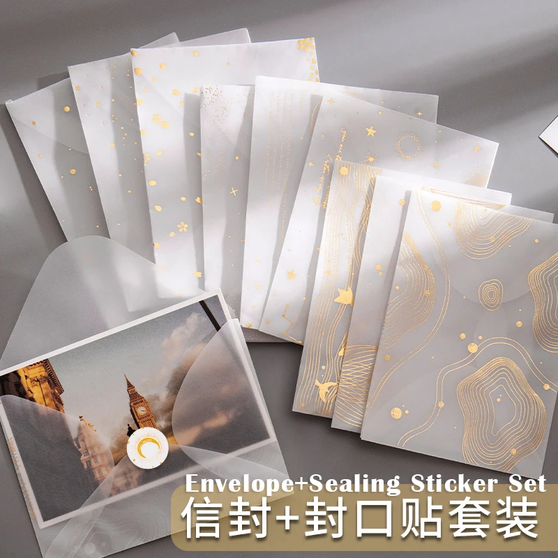 4pcs/lot Translucent Envelope Letter Paper Suit Romantic Art European Sulfuric Acid Paper Invitation DIY Card Storage Gift