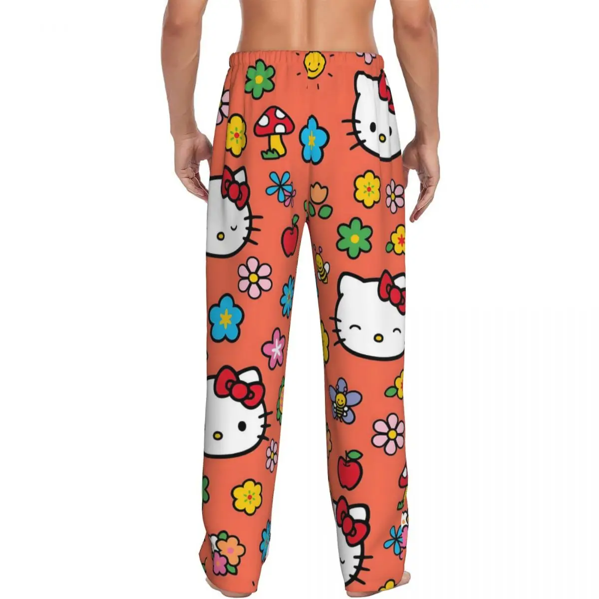 Custom Printed Men's Hello Kitty Pajama Pants Cute Cat Sleepwear Sleep Lounge Bottoms with Pockets