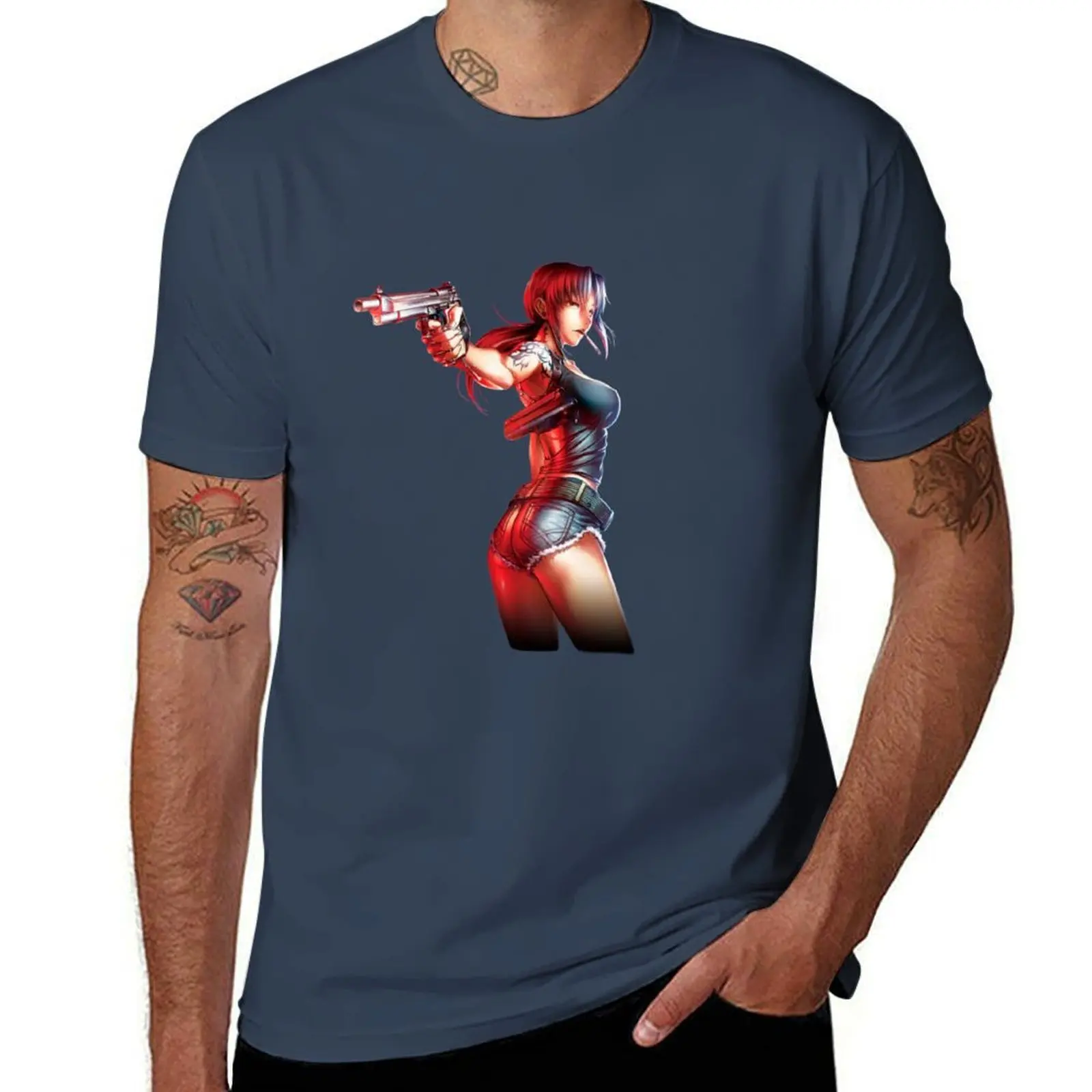 

Black Lagoon a Revy with gun T-Shirt Worker Basic Short Sleeve Tee