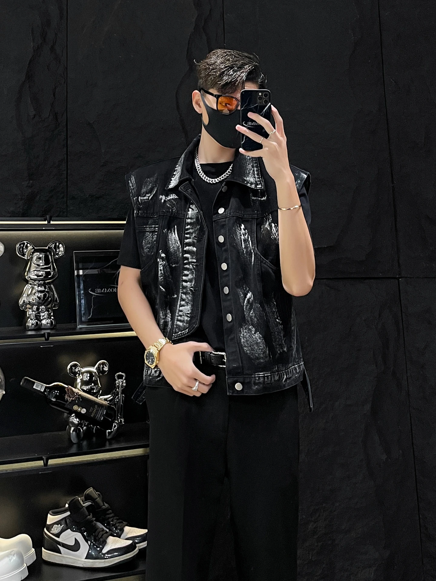 

Винтажная джинсовая куртка с росписью, утепленная, молодежная, летняя, повседневная, с одной пуговицей