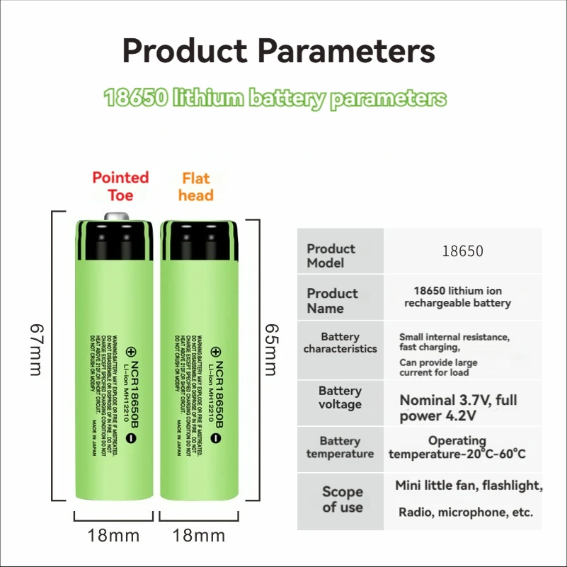 Panasonic NCR18650B 3.7v 3400mAh 18650 rechargeable lithium battery, suitable for flashlight batteries