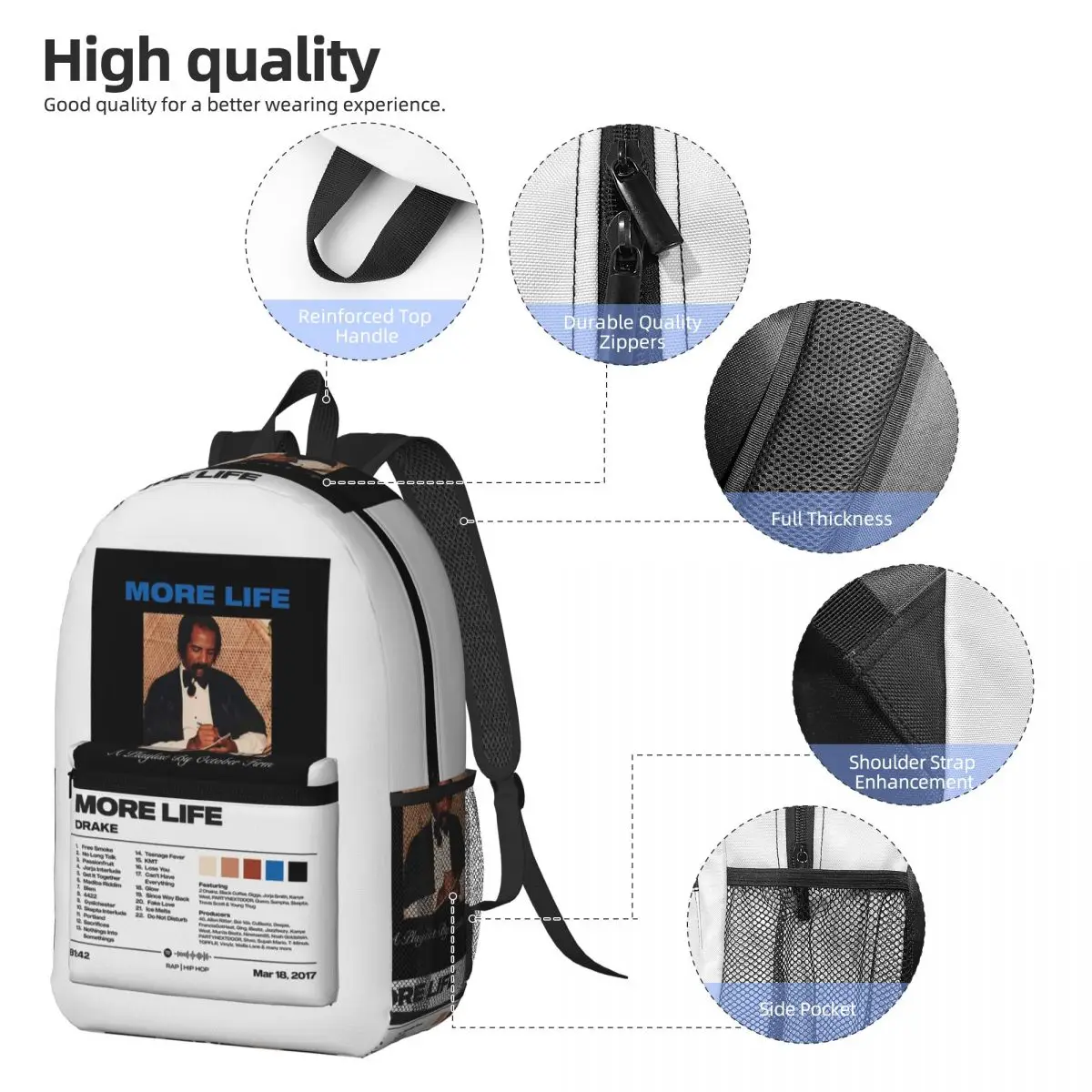 More Life By Drake Album Poster Backpack Daypack Large Capacity Kids BookBag School Bag Shoulder Bags for Men Women