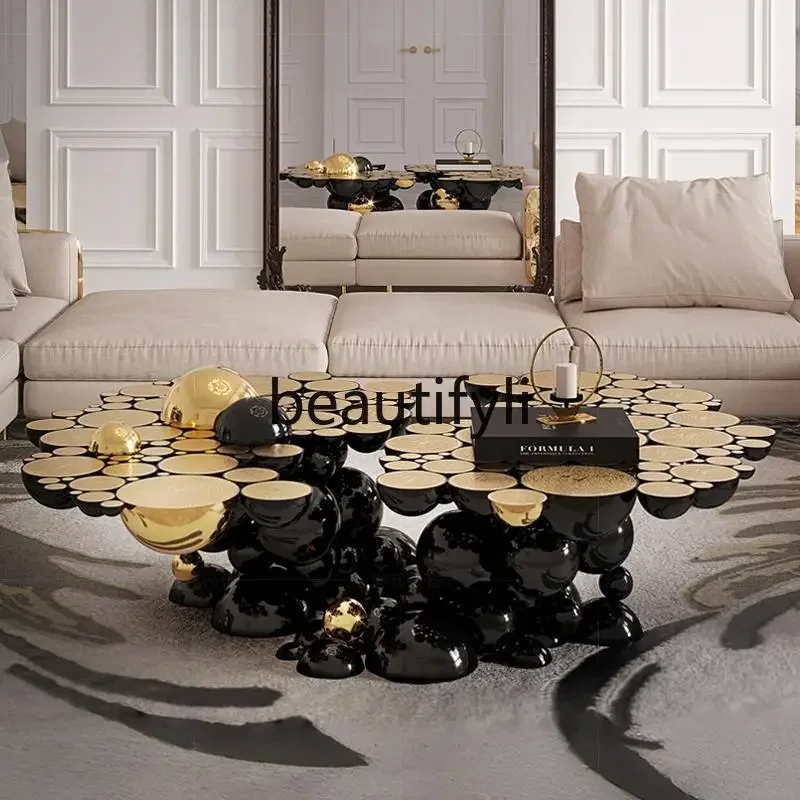 Light luxury stainless steel special-shaped coffee table Modern high-end design Creative bubble metal tea table