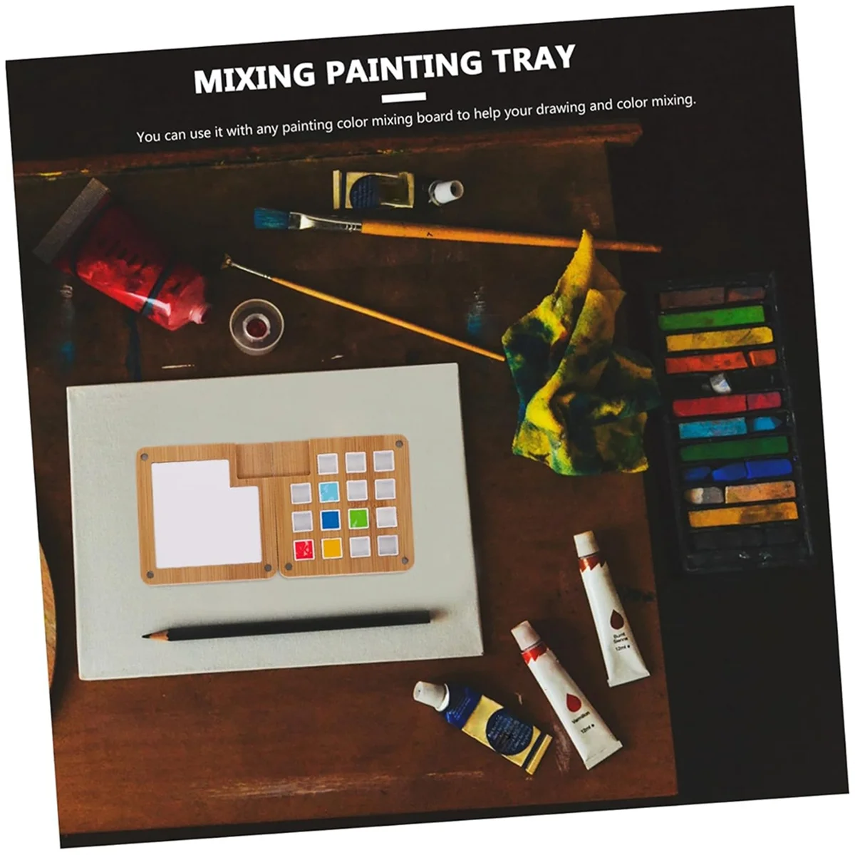 A589Z Scatola da 2 pezzi Scatola di vernice Tavolozza di vernice in legno Vassoio per pallet di vernice Custodia per pigmenti fai da te Mini tavolozza per acquerello Acquerello