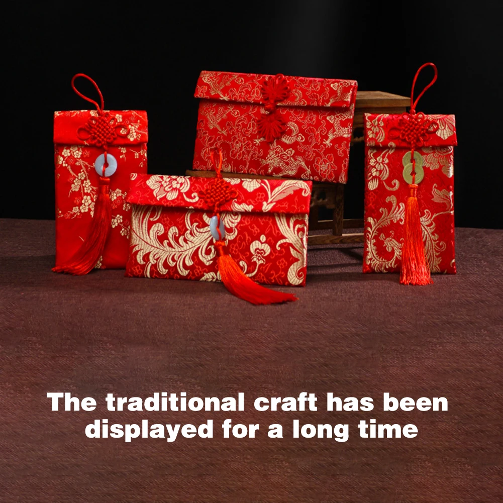 Chinese Brocade Red Envelope Bag Spring Festival Luck Red Packets Bag 2025 New Year Decoration For Chinese Wedding Birthday