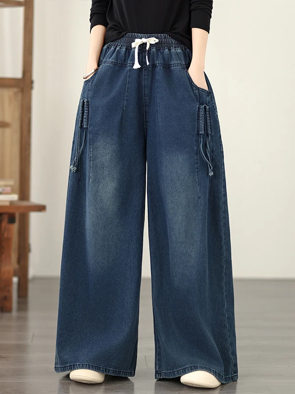 

Ретро-джинсы с широкими штанинами больших размеров, женские повседневные свободные универсальные брюки-юбка, новинка весна-лето, джинсовые брюки для женщин.