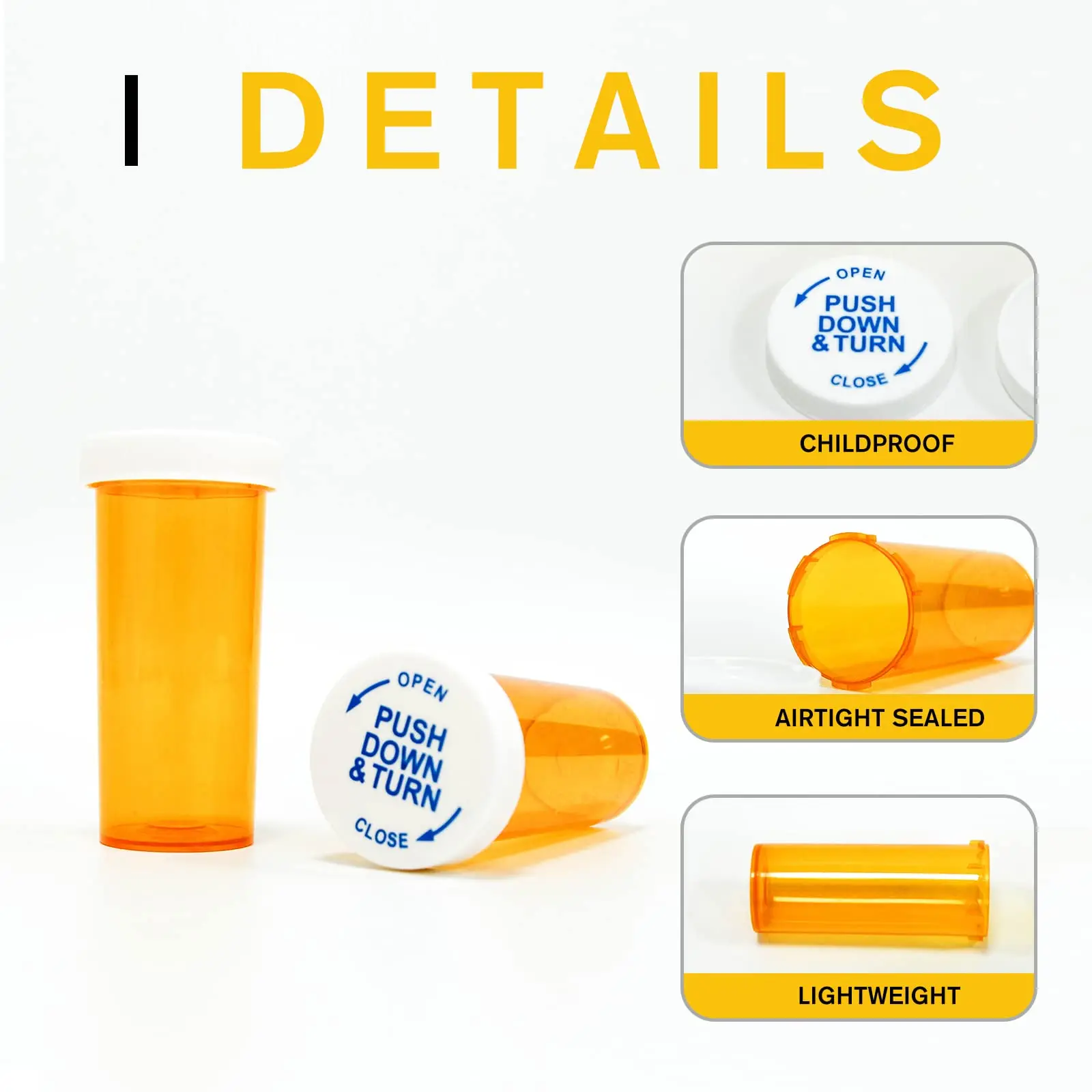 6-60DR Pill Bottles with Child Resistant Cap 12Pcs Prescription Vials, Empty Medicine Plastic Containers Safety Cover