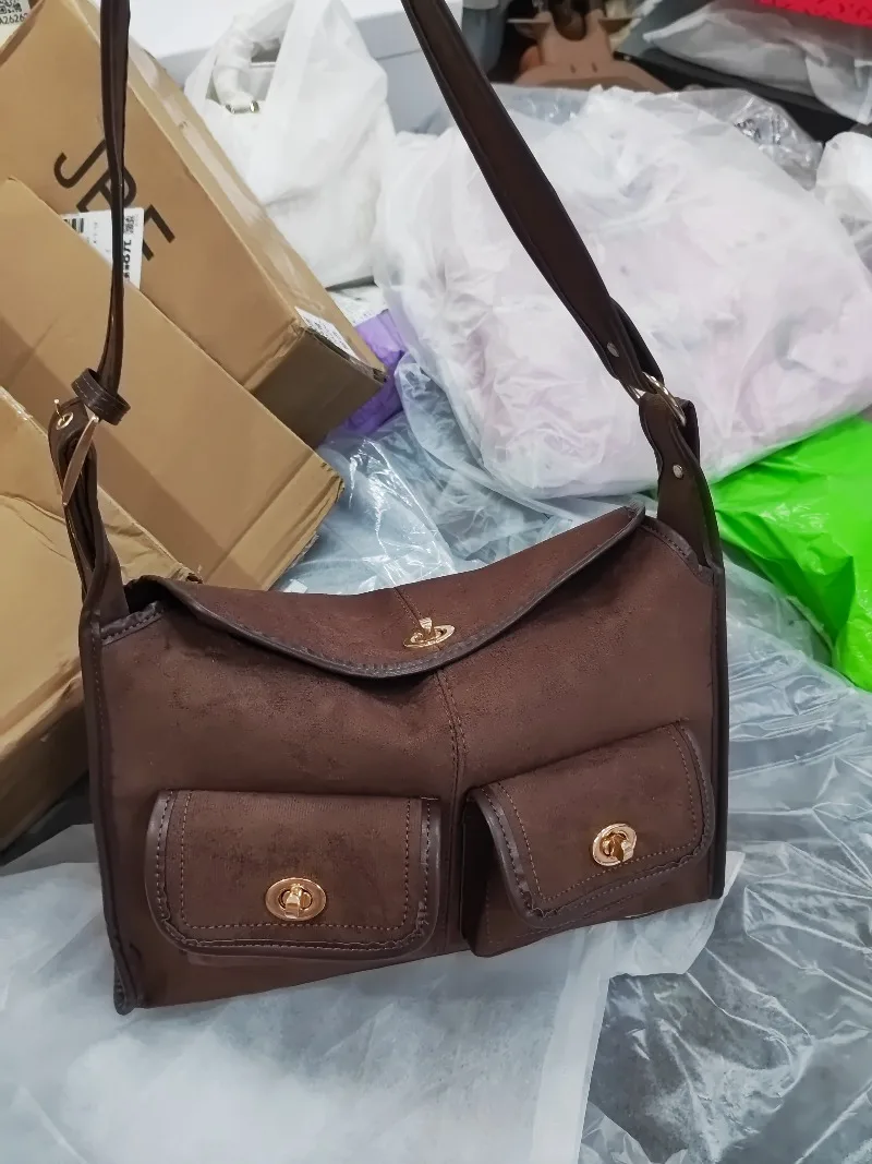 حقيبة كروس بكتف واحد كاجوال للركاب بسعة كبيرة من جلد الغزال حقيبة وسادة بنمط عتيق وبطانة من البوليستر #4