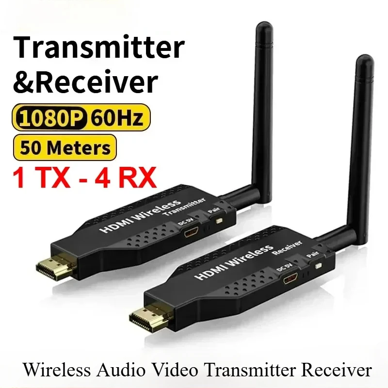 1080P 50M 5G HD Wireless Audio Video Transmitter Receiver Extender  for 1 TX-4 RX PS4 Camera Laptop PC to TV Monitor Projector