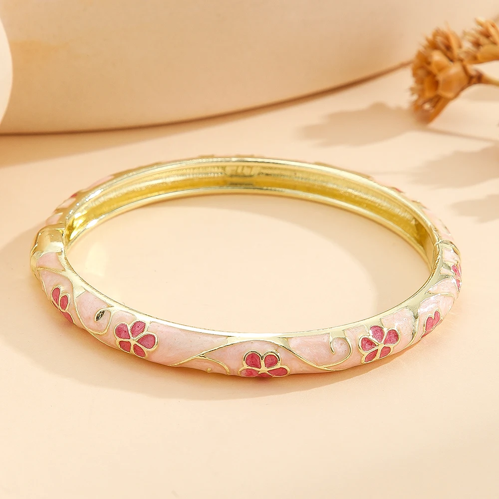 Fashion style gold plated flower pattern enamel cloisonne bracelet bangle jewelry gift item for girls women