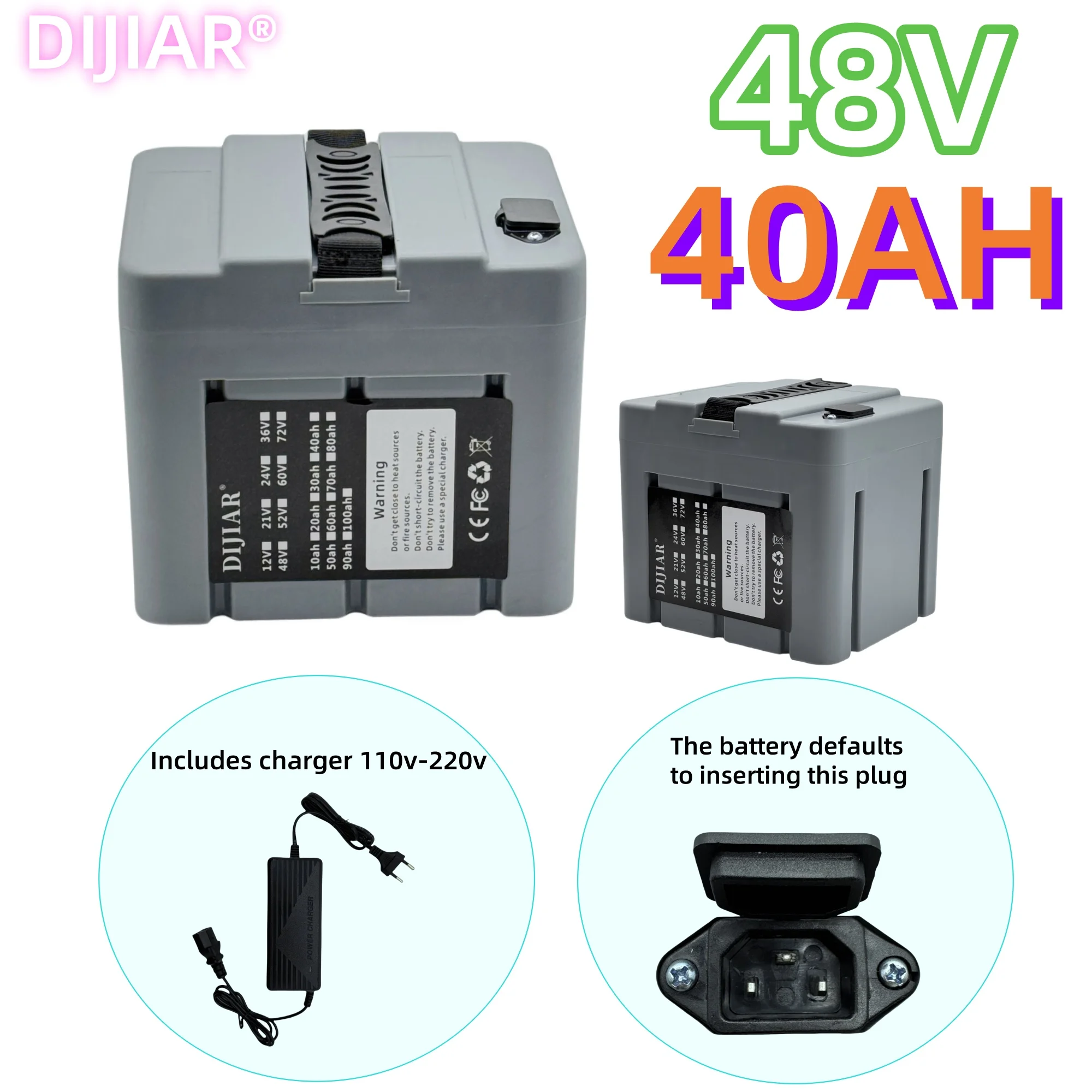 Luchtvracht, 48V60AH nieuwe 18650 lithiumbatterij, kleine witte doos, gemakkelijk mee te nemen, geschikt voor motoren onder de 3000 W
