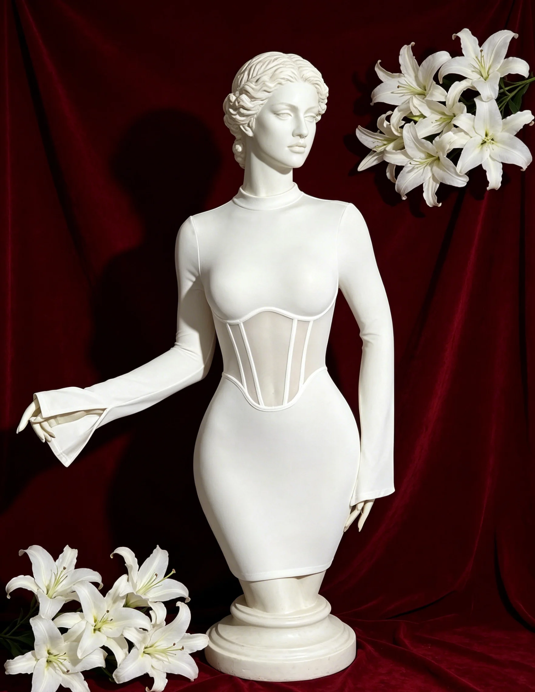 Fragments.SPECIAL LINK:THE MASCOT'SLITTLE GIFT.】 White High Neck Open Back Flare Sleeve Fitted Bodycon Mini Dress