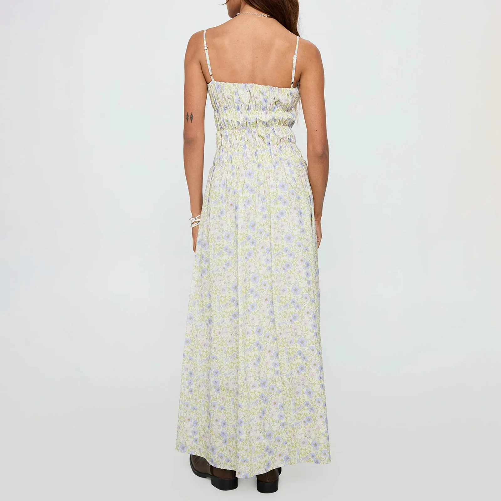 Women's Smocked Long Dress Spaghetti Strap Stripes Floral Print Dress For Beach Vacation Summer Party Daily Wear Streetwear