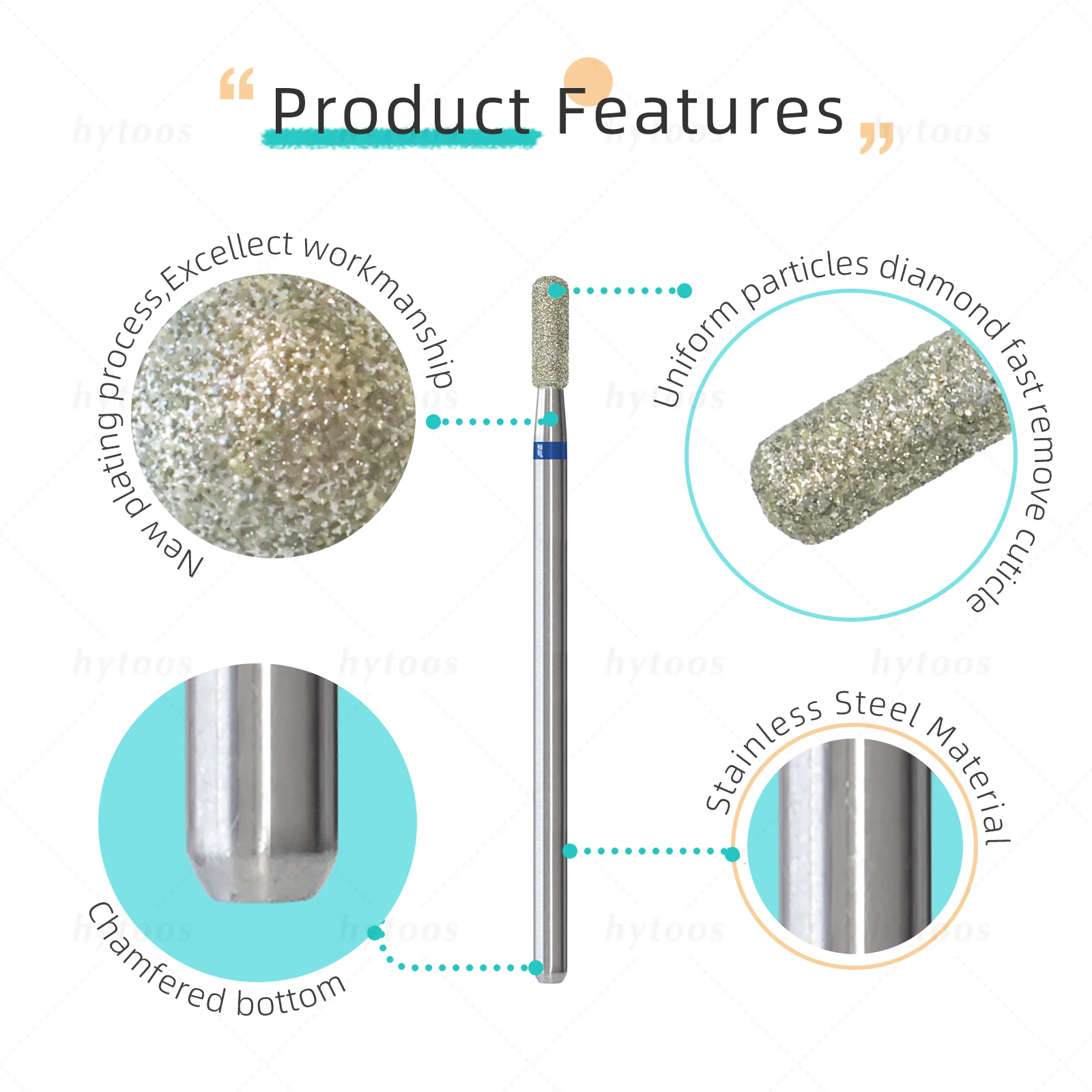 HYTOOS Punta da trapano per unghie con cuticola superiore arrotondata Punta per unghie professionale con diamante russo Sicurezza sotto le unghie Detergente per pelle morta Strumenti per sbavature