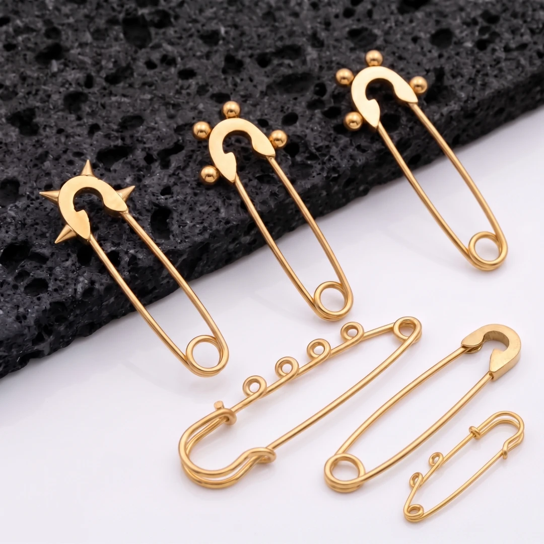 5pcs Stainless Steel Heavy Duty Safety Pin Brooch Pin Kilt Fastener with 1/2/3/4 Loops for DIY Crafts Jewelry Making Arts Sewing