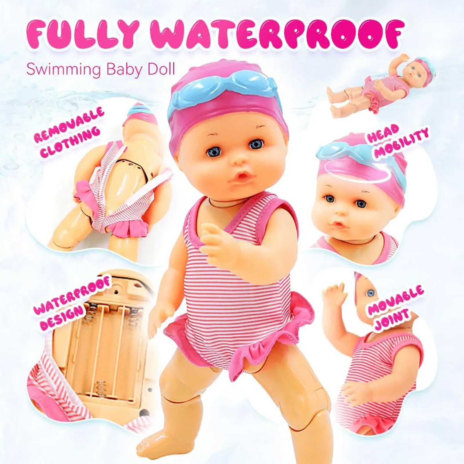 Swimming Doll with Movable Joint Detachable Suit & Glasses Bathroom Bath Toy Electric Swimming Doll for Water Pool Bathroom toys