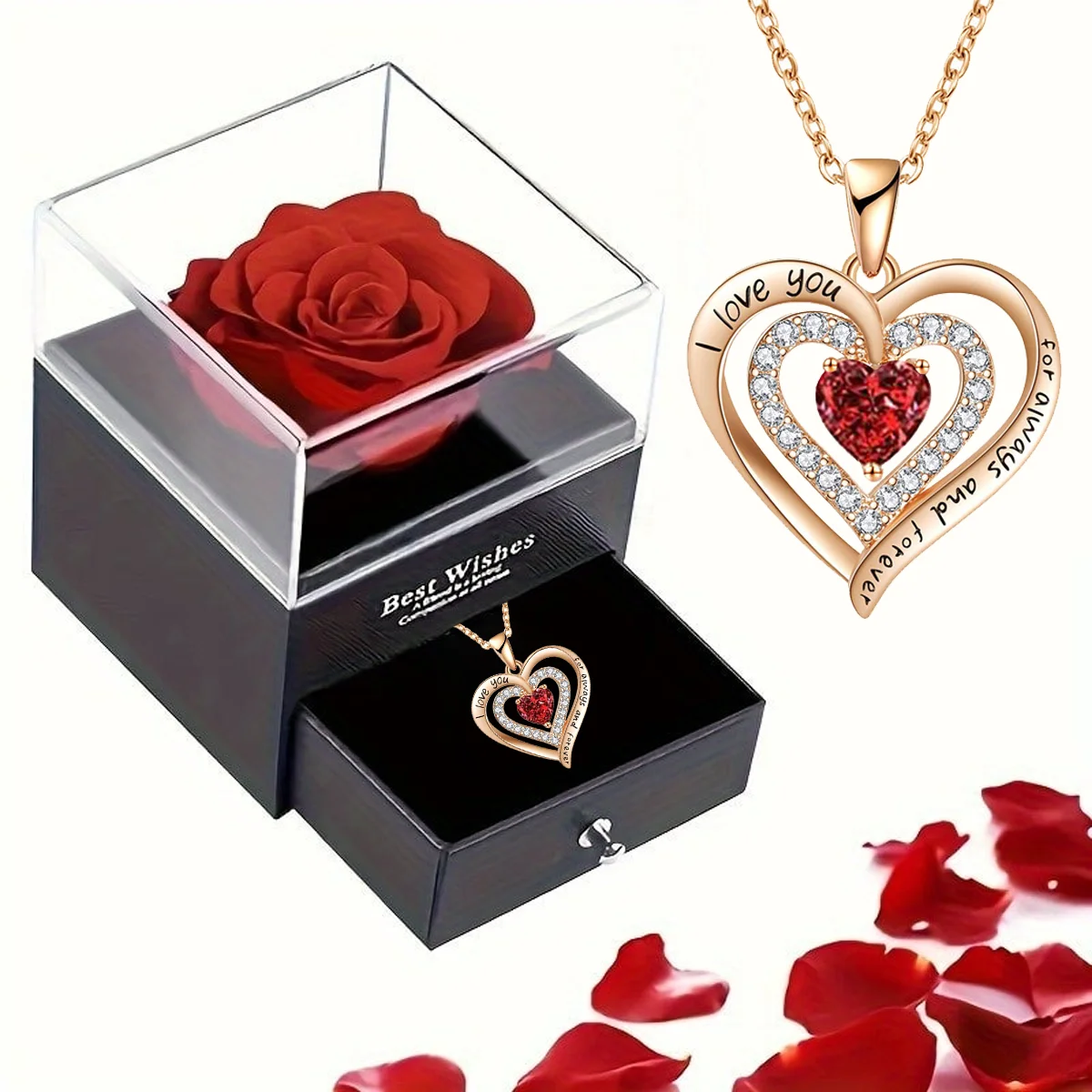 Mother's Day Gifts Projection Necklace with Luxury Rose Flower Gift Box 100 Languages I Love You,Anniversary Present
