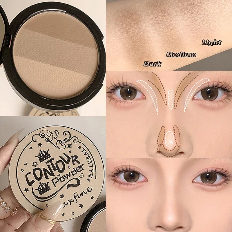 3 Color Contouring Powder Rose Pink Bronzer Palette Long Lasting Natural Stereoscopic Face Shading Powder Contour Powder Palette