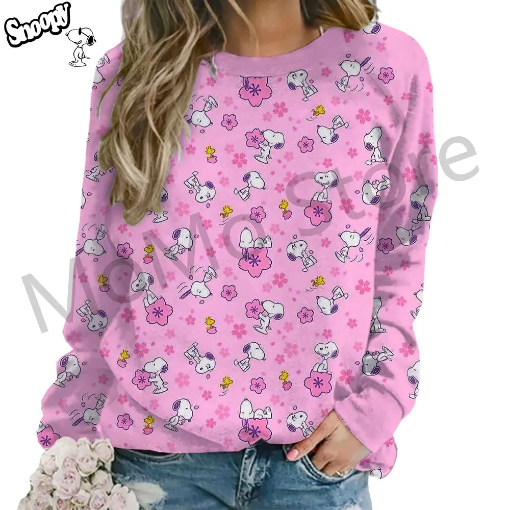 Women's Long Sleeve Sweatshirts Snoopy O Neck Streetwear Lovely Kawaii Clothes Autumn New 2024 Fashion High Quality Pullovers