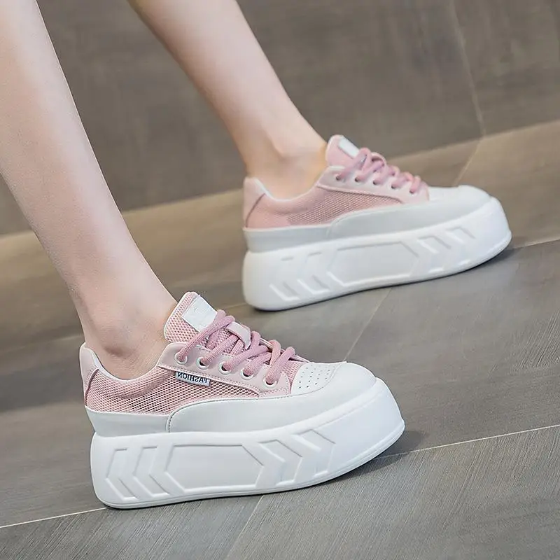 

Women's Casual Style Knot Tie Color Block Leather Bread Shoes Thick Bottom Heightening Versatile Small Foot Platform Sneakers