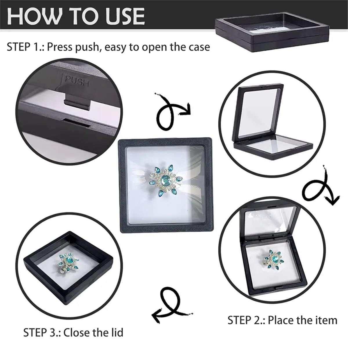Floating Display Case, Black 20 Pack 3D Floating Frame Display Holder 9x9x2 cm Display Stand