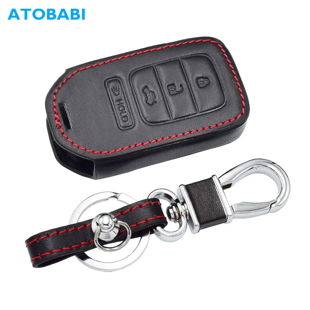 4BTN Leather Car Key Cover Smart Remote Fobs Shell Cases Accessory For Honda Civic 2018 2019 2020 Odyssey Pilot Accord CR-V HR-V