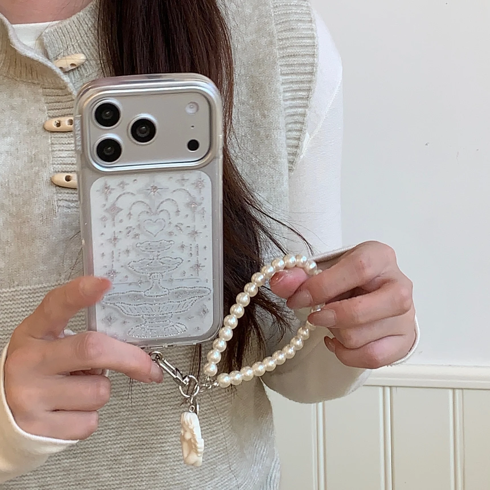 Für iPhone 17 18 Pro Max 16 15 14 Transparente Glitzer-Herz-Brunnen-Handyhülle mit Lanyard, Anti-Gelb, Stoßfeste Schutzhülle – Detail 3