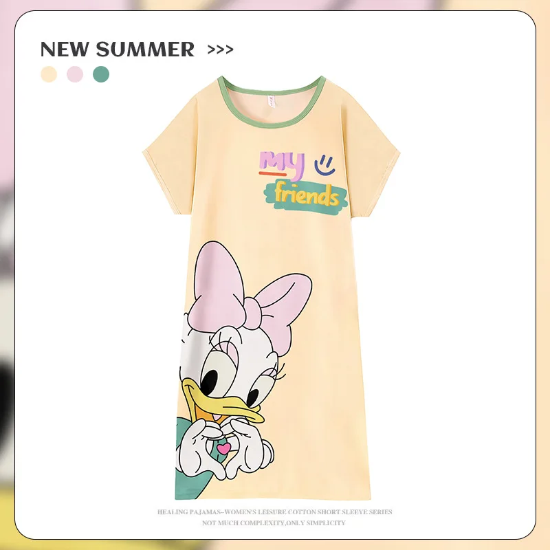 Disney Minnie Nightgowns Summer Cartoon Daisy Duck Trade Dress Woman Anime Nightgowns Home Sleepwear Casual Short-sleeved Skirt